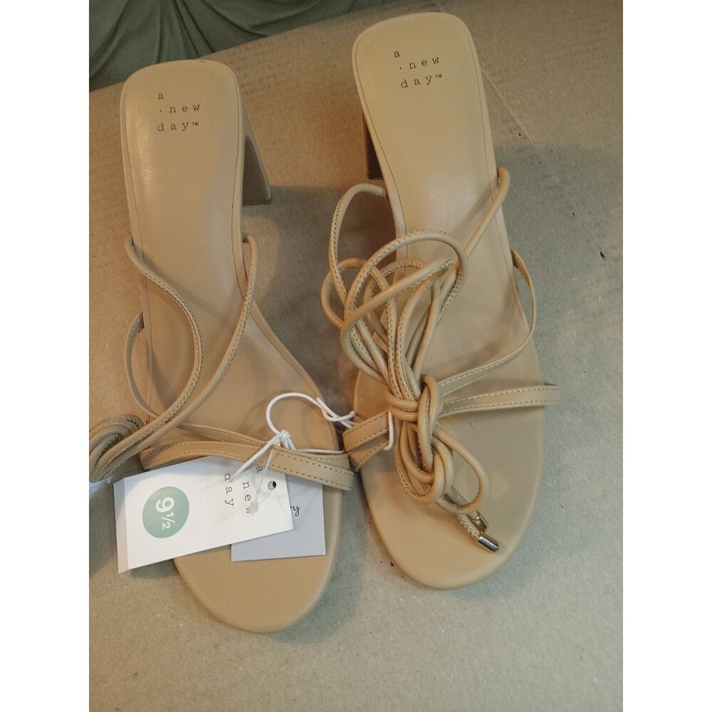 Size 9.5 Women's Marcia Lace up Heels with Memory Foam Insole - a New Day™ Beige